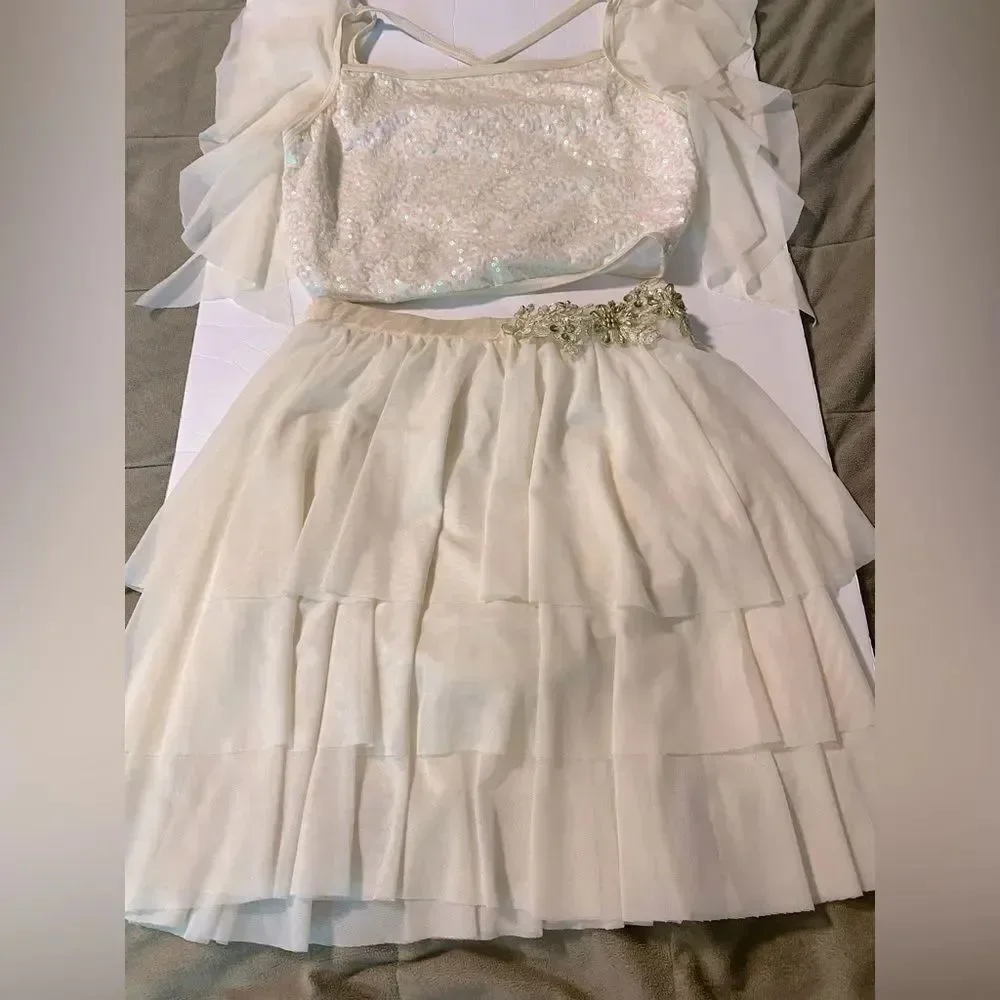 Weissman dance costume 2 piece white ivory lyrical Unicorn 15116 MA adult